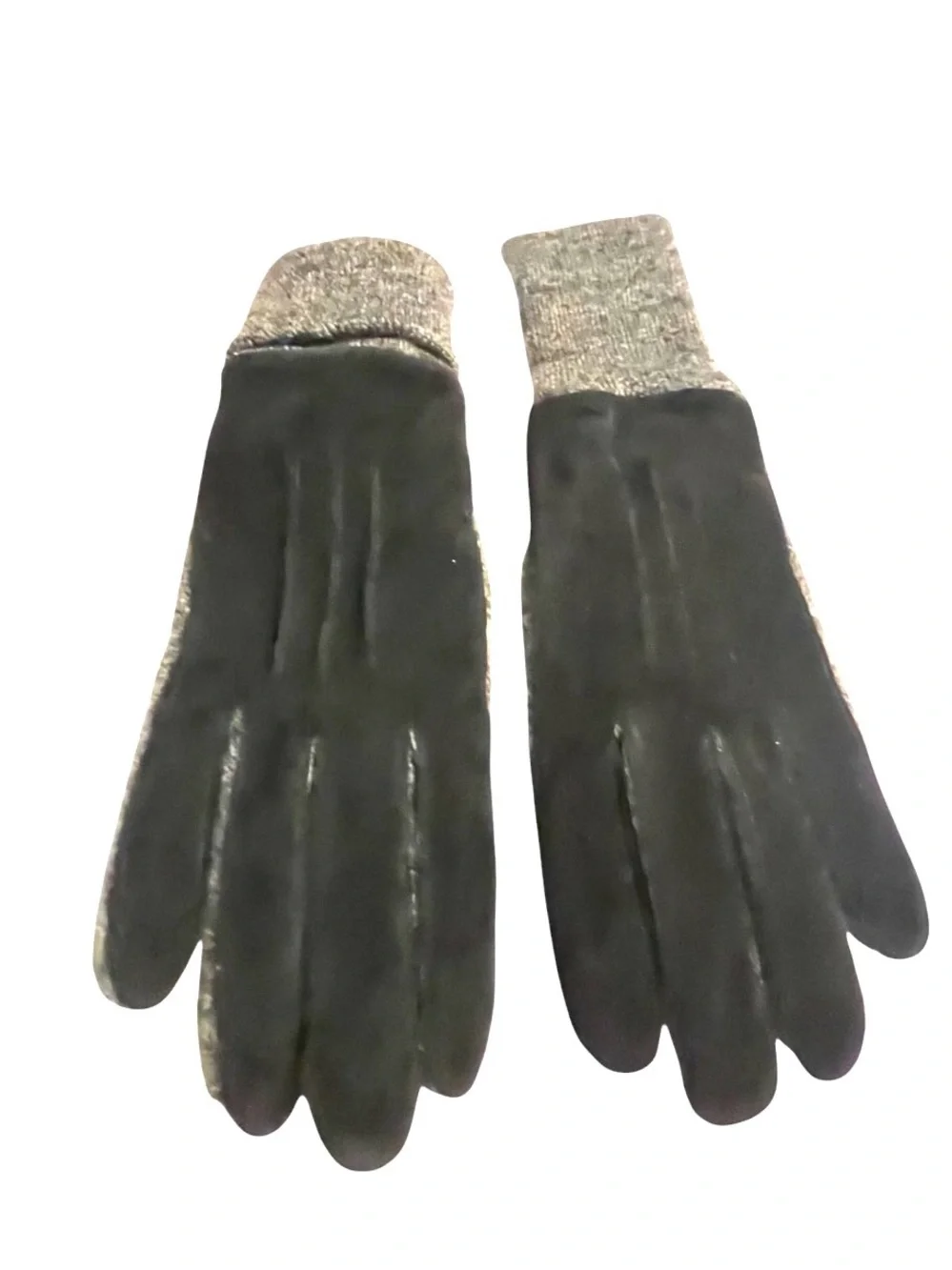 Vtg Isotoner Aris Black Suede/Gray Knit Cuff women’s driving gloves fitted OS Sm